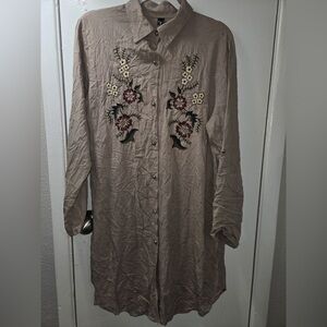 Embroidered Floral Button-Up Shirt